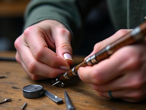 カスタムロッド制作中の職人の手元